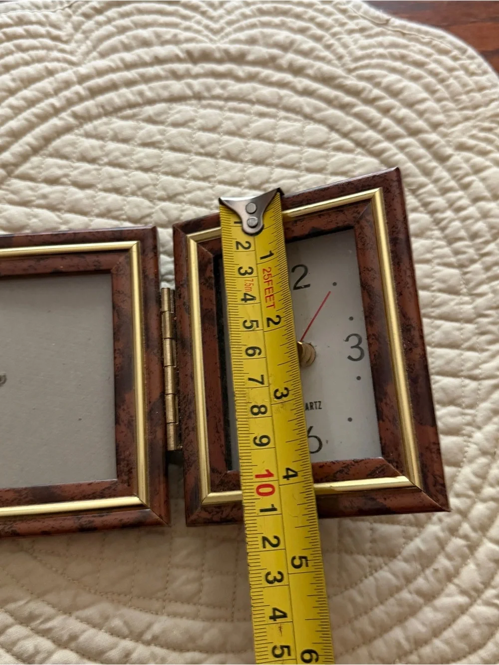 Vintage-Style Folding Table Clock and Photo Frame in Brown and Gold